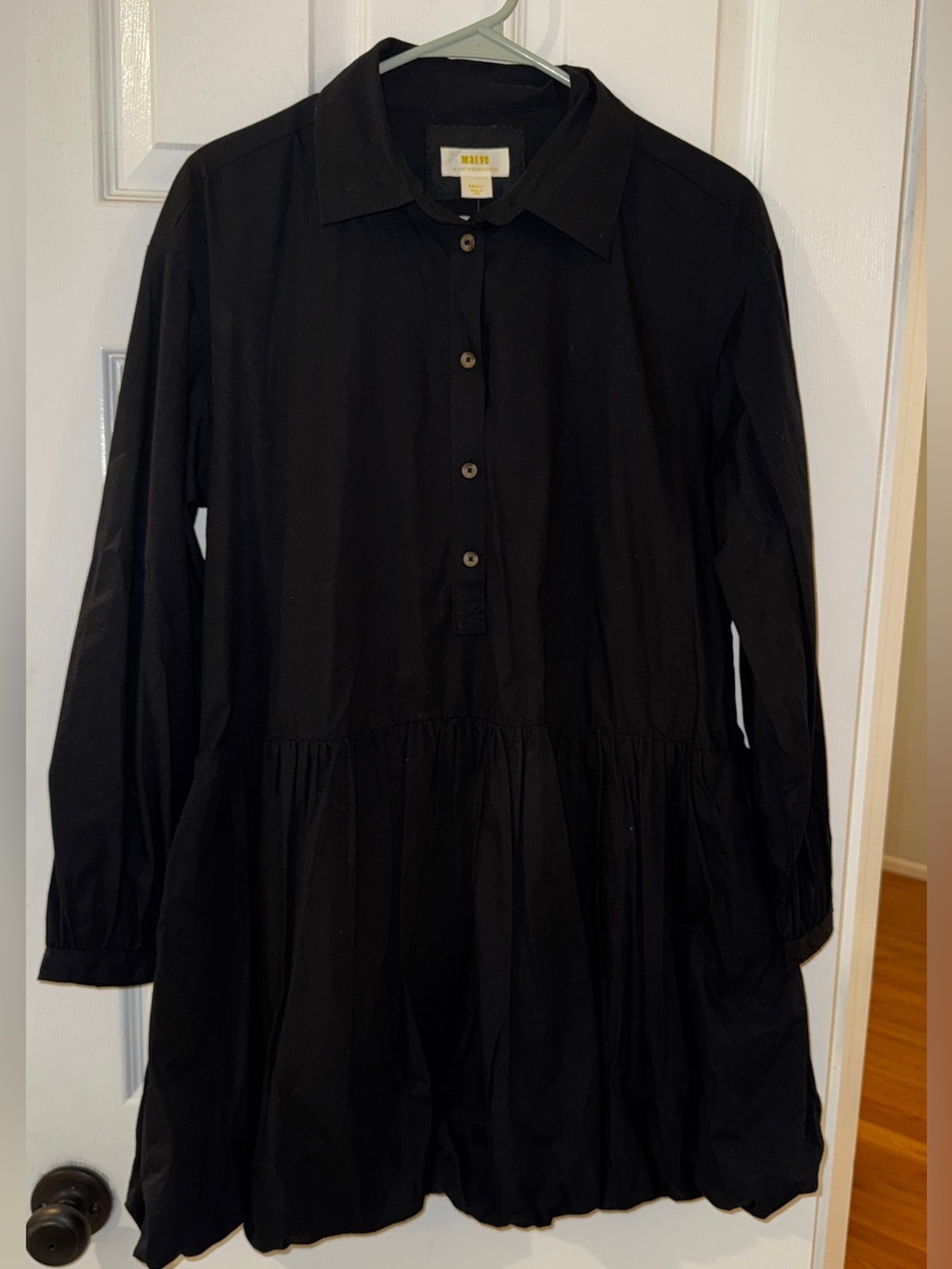 NWT Maeve Anthropologie Black Bubble Hem Shirt Dress Long Sleeve Size S